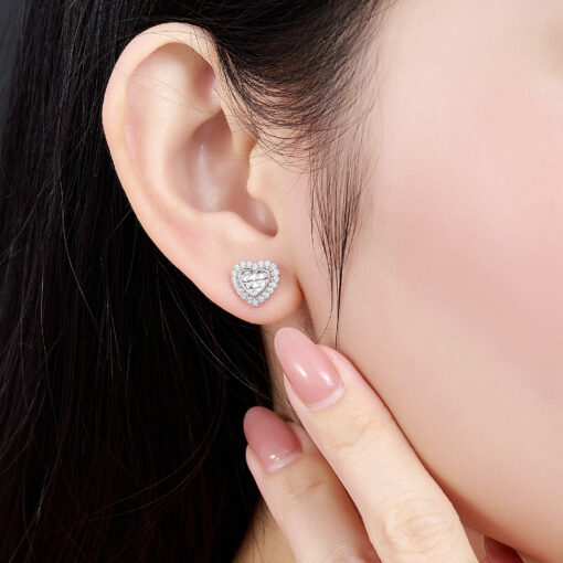 Bông tai bạc cao cấp tim - nơ đính đá dễ thương & phá cách
