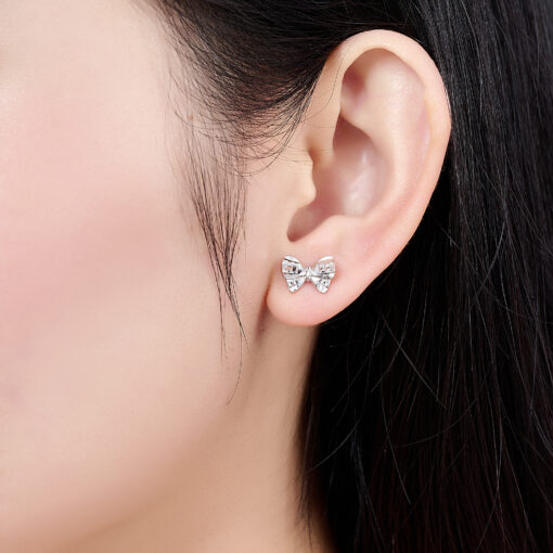 Bông tai bạc cao cấp tim - nơ đính đá dễ thương & phá cách