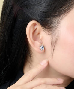 Bông tai bạc cao cấp hoa năm cánh đá xanh diu dàng