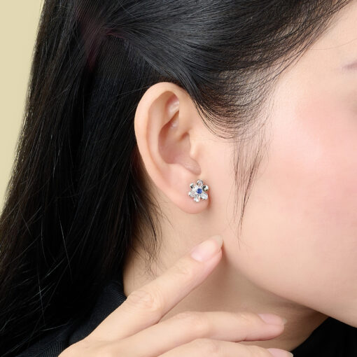 Bông tai bạc cao cấp hoa năm cánh đá xanh diu dàng