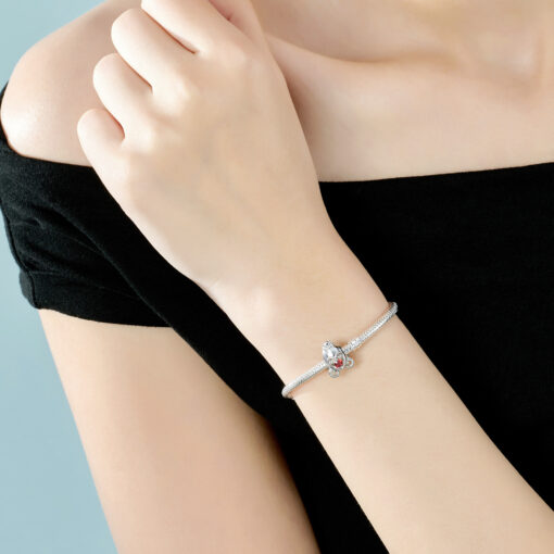 Hạt Charm Bạc Cao Cấp Xe Ngựa Hoàng Gia Chấm Đá Đỏ Ruby - Ảnh 2