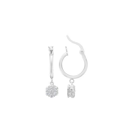 Bông Tai Bạc Cao Cấp Tròn Đính Charm Hoa Đá - Ảnh 3